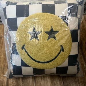 Checkered Pillow with Smiley Face